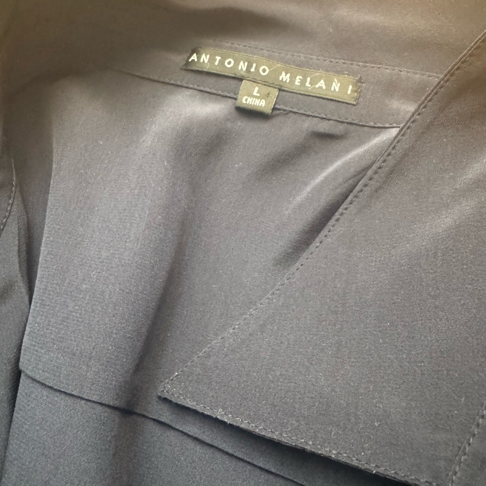 ANTONIO MELANI Navy Silk Long Sleeve Button Down Shirt - Picture 2 of 8